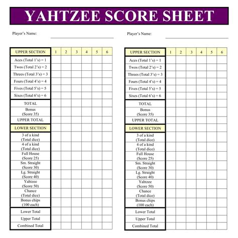Yardzee Score Sheets Printable Free